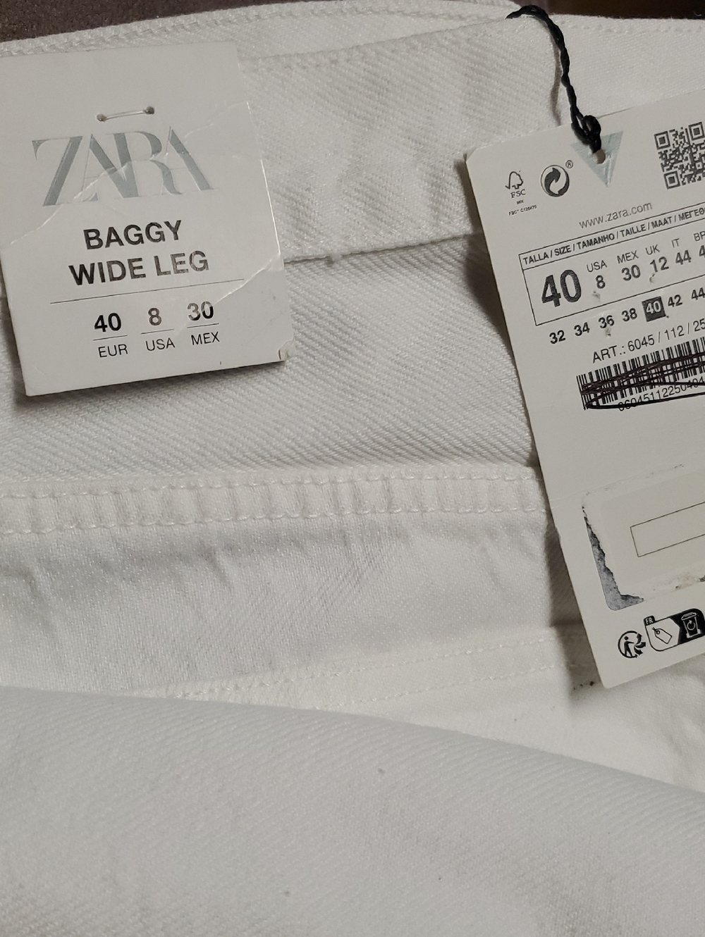 Zara White Baggy Wide-Leg Pants